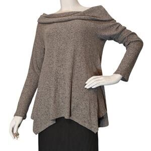 Kye Mi Ribbed Cowl Neck Tunic Sweater Asym Hem Boho Top S
